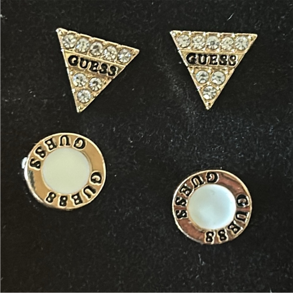 Guess Gold Tone with Pave Stone Stud Earrings - NWOT